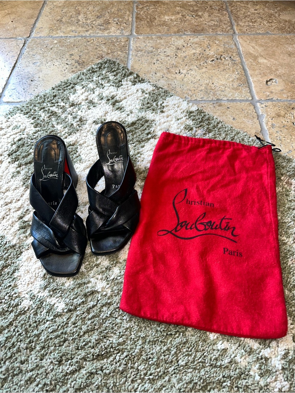 Christian Louboutin Black Leather Knotted Slide Mules